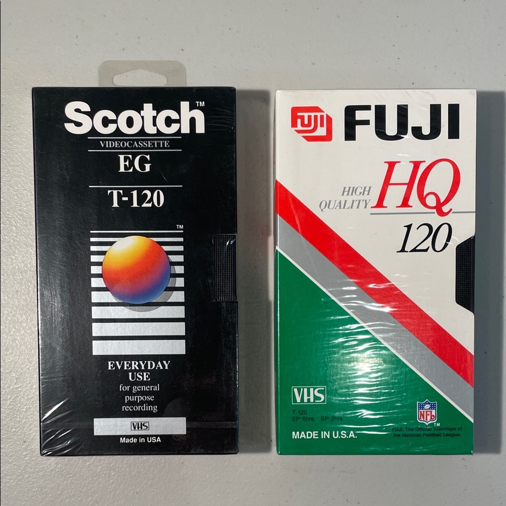 Mixed Lot of 2 Brand New Sealed VHS Blank T-120 Tapes - 3M Scotch & Fuji